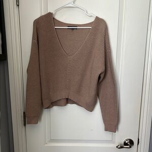 Lulu’s Women's V-Neck Sweater - Tan/Blush Pink